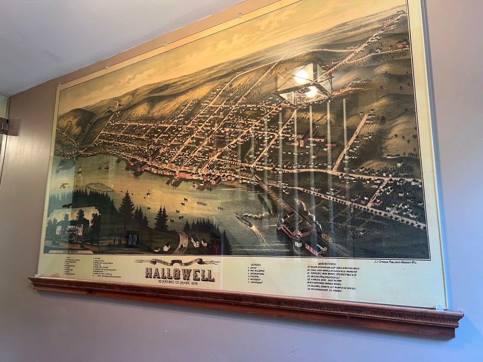 Historic 1878 bird’s-eye map of Hallowell, Maine